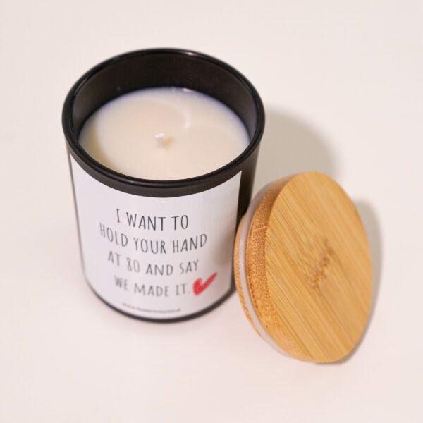 I Want To Hold Your Hand At 80 And Say We Made It Personalized Candle - Black Jar 200ml - Image 2