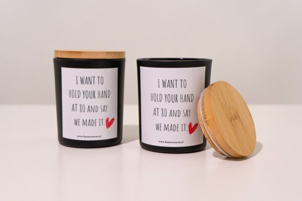 I Want To Hold Your Hand At 80 And Say We Made It Personalized Candle - Black Jar 200ml - Image 3