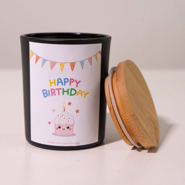 Colorful & Fun Happy Birthday Personalized Candle - Black Jar 200ml - Image 3