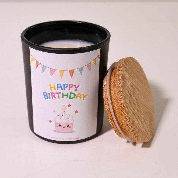 Colorful & Fun Happy Birthday Personalized Candle - Black Jar 200ml - Image 2