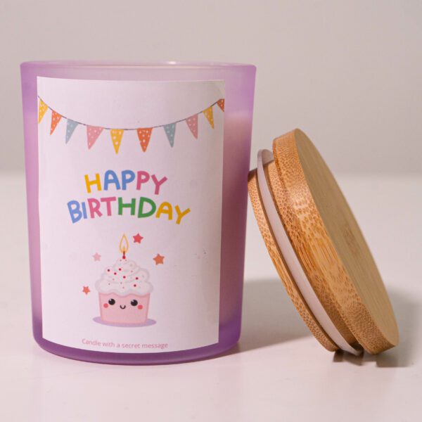 Colorful & Fun Happy Birthday Personalized Candle - Purple Jar 200ml - Image 3