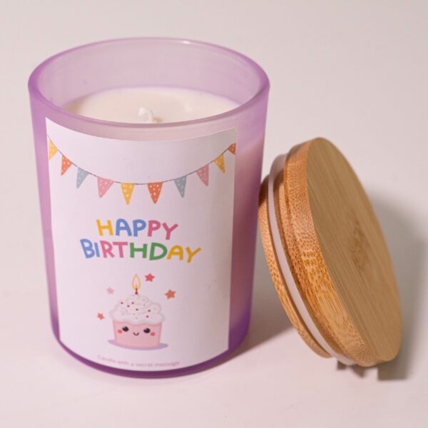 Colorful & Fun Happy Birthday Personalized Candle - Purple Jar 200ml - Image 2