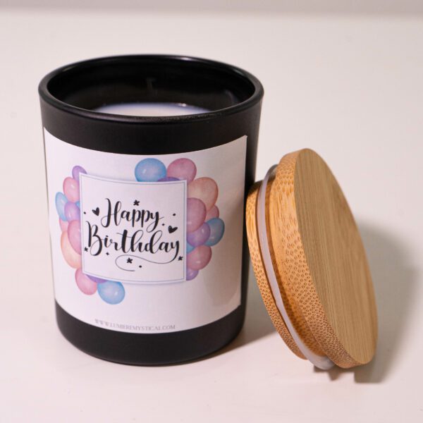 Balloons Happy Birthday Personalized Candle - Black Jar 200ml - Image 2